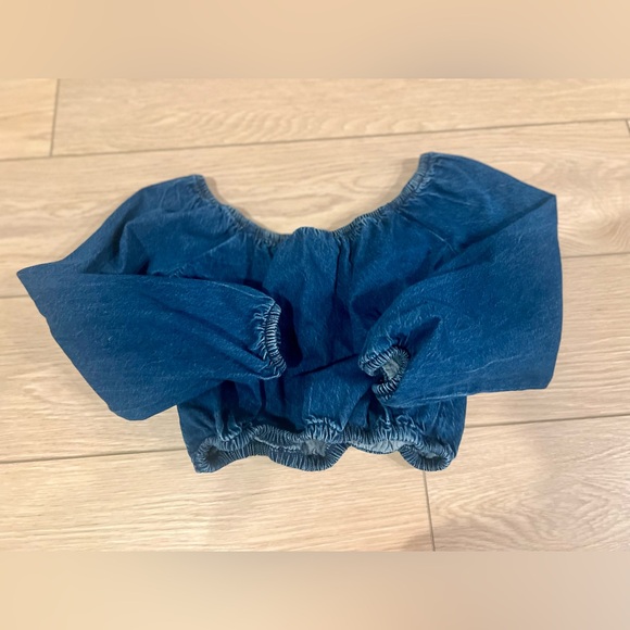 American eagle cropped smocked denim top size xs - Picture 3 of 11